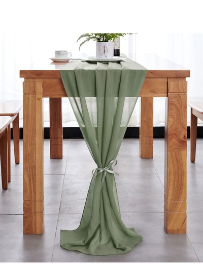 اشتري Sage Green Chiffon Like Table Runner with Silver Sparkle Light Green Sheer Table Runner for Wedding Rustic Boho Wedding Party Bridal Shower Decorations Birthday Campsite Green 77*300cm في السعودية