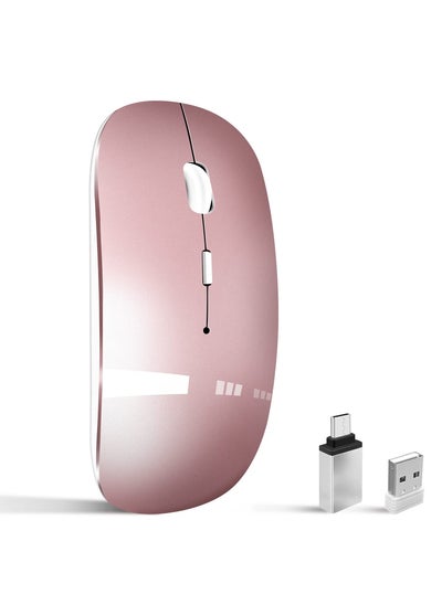 اشتري Silent Dual Mode Wireless Mouse for Laptop & MacBook Pro/Air/iPad/Chromebook, Bluetooth & USB C Adapter (Rosegold) في الامارات