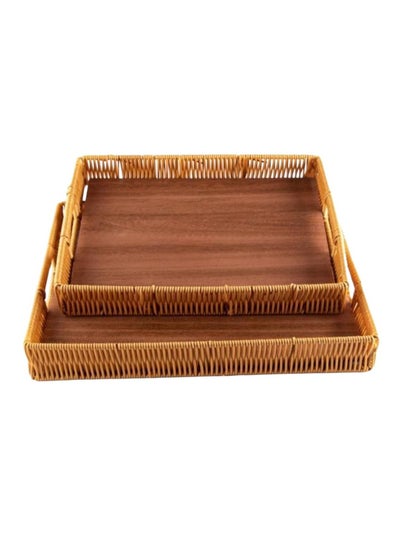 Buy Serving dish set 2 pieces of rectangular wooden floor sauce in Saudi Arabia