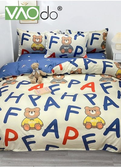 Buy 4PCS Kid Letters Bear Comforter Set  Double-sided Different Colors Reactive Printed and Dyed Children's Duvet Cover  Soft Bedding Set with Comforter Sheet Set Pillowcase and Sham 150*200CM in Saudi Arabia