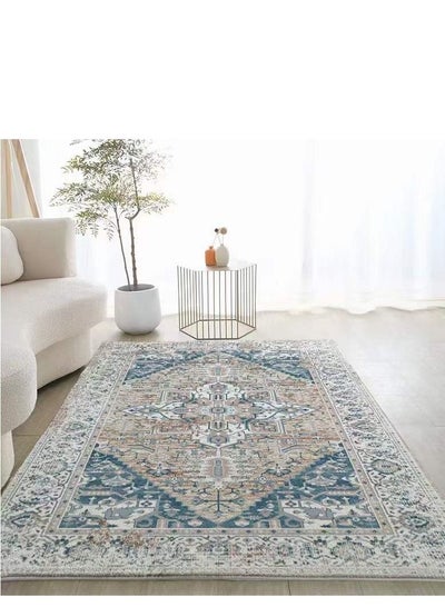 Buy Rectangular Soft Touch Carpet Blue/Beige 200x300cm in Saudi Arabia