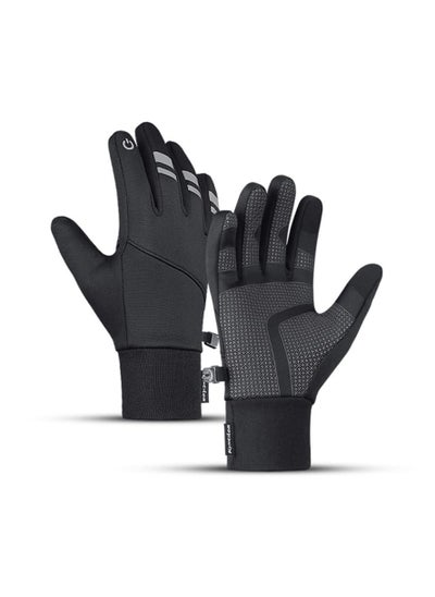 اشتري Cycling Gloves Bicycling Anti Slip Shock Absorbing Men Women Winter Three Fingers Fleece Windproof Waterproof Warm Outdoors Sport في السعودية