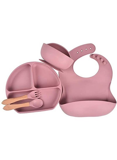 Buy 5pcs Silicone Baby Feeding Set Feeding Dish Dinnerware in Saudi Arabia