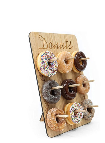 اشتري Donut Wall Display Stand Wood, Reusable Rustic Doughnut Board Holder for Baby Showers, Bridal Shower, Birthday, Wedding, Donut Party Supplies, Holds 9 Donuts (1 Pack) في السعودية