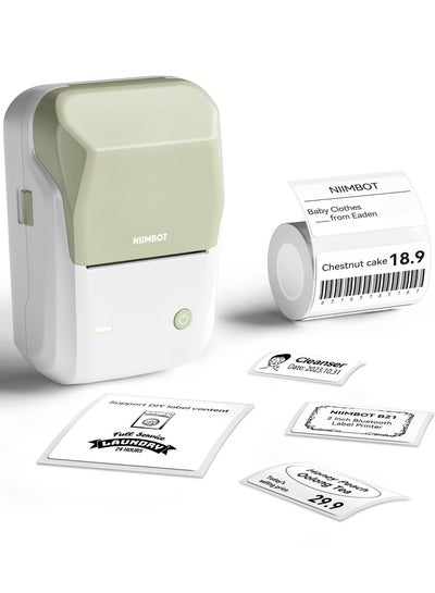 Buy B1 Thermal Label Printer  with 1 Roll 50mm*30mm White Tape, Portable Bluetooth Label Maker with  20-50mm Print Width, USB Rechargeable, Easy to Use for Office, Home, Business, Green in Saudi Arabia