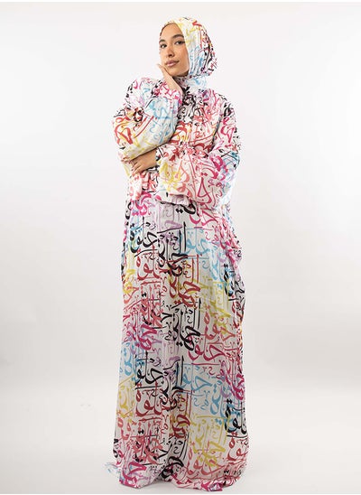 اشتري Printed Satin Isdal White, Fuchsia & Yellow For Women في مصر