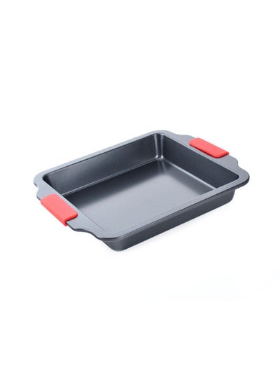 Buy Square Carbon Steel Baking Pan With Soft Touch Silicone Grip Black/Red 30x26.5x4.5cm in Saudi Arabia