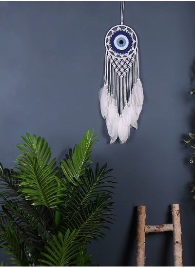 Buy Blue White Feather Tassel Handwoven Dream Catcher For Decoration in UAE