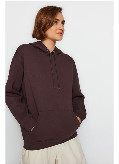 اشتري Dark Brown Kangaroo Boyfriend Hoodie with Pocket and Rayon Knitted Thick Sweatshirt. في مصر