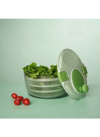 اشتري Smile Mom Salad Spinner 4000Ml Pp plus Ps Vegetable Slicer Handheld Cutter For Kitchen & Dining Room L24.3Xw24.3Xh16.3Cm - Green في الامارات