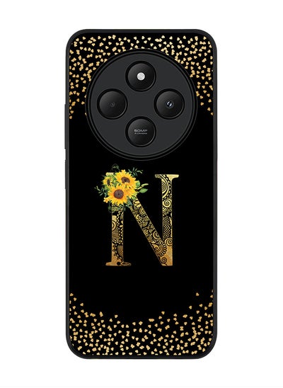 اشتري For Xiaomi Poco C75 Case,Slim fit Camera Protection, Shockproof Thin Phone cover - Custom Floral Monogram - N ( Black ) في الامارات