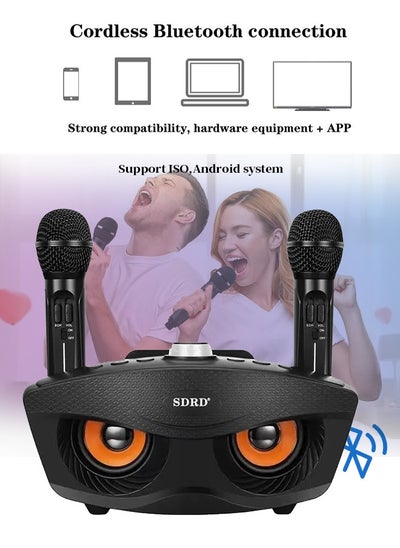 Buy Wireless Bluetooth Speaker with 2-Piece Mic Portable Karaoke Black in Saudi Arabia