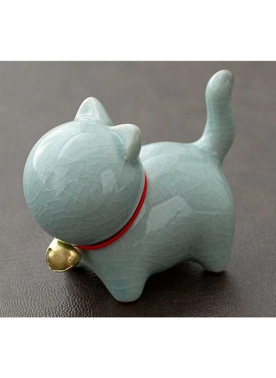 Buy Green Ceramic Cat  Small Animal Sculpture Home Decor Modern Style Ornament Suitable for Living Room Bedroom Office Desk Cabinet Car Decoration Unique Gift in UAE