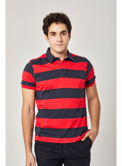 Buy Short Sleeve Regular Fit Striped Cotton Polo Shirt in Egypt