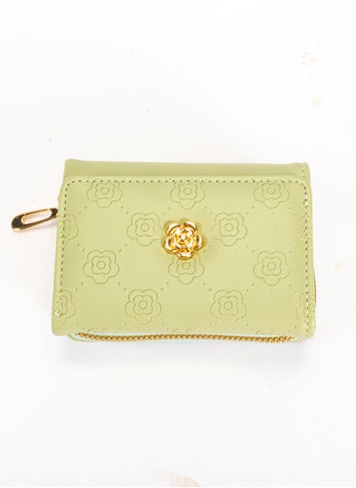 Buy Leather Flip Wallet & Card Holder with 9 Pockets and Zipped Pocket Flowery Green Mint in Egypt