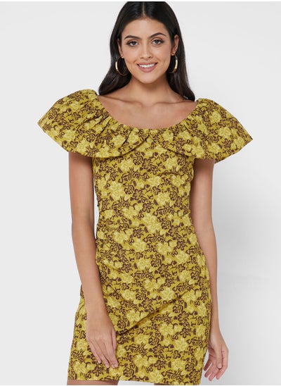 Buy Printed Ruffle Detail Dress in UAE