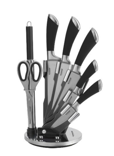 Buy Winsor 8 Piece Black knife set with Acrylic Stand Laser Cut Rust Free Stainless Steel in UAE