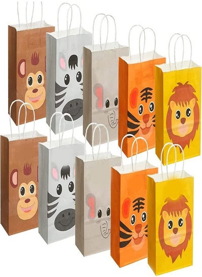 اشتري Kraft Gift Bags, 10Pcs Cute Animals Jungle Safari Zoo Paper Bags with Handles, 5 Styles Reusable Party for Kid's Birthday Supplies, Holiday Treat Box, Children's Candy Packaging Bag في الامارات