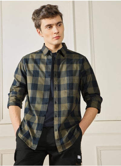 Buy Green Casual Shirt for Men, 100% Cotton, Slim Fit in Saudi Arabia