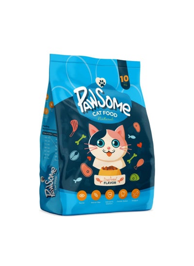 Buy Dry Cat Food - 10 kg Seafood Flavor, Natural Fiber, Taurine and Crunchy Texture in UAE