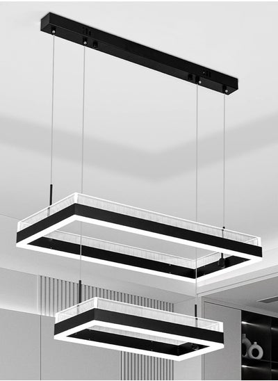 Buy Black Chandelier Dining Room, Modern minimalist 2 Rectangular Chandelier Light for Bedroom, Kitchen Table, Adjustable Color Temperature Acrylic Chandelier with Light Guide Plate in UAE