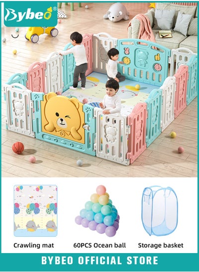 Buy Baby Playpen, Foldable Babies Playards for Toddlers with Gate and Game Board, Safety Infant Activity Center, Sturdy Play Area, Macaron Colors and Patterns, Perfect Child's Gift,16 Panel in Saudi Arabia