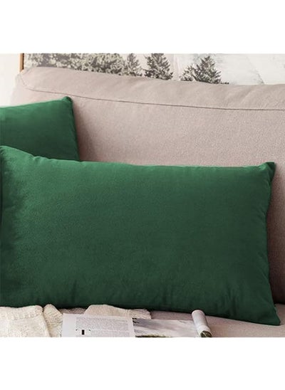 Buy In House | 1 piece Rectangular Soft Velvet Decorative Cushions Solid Design - 50x30 cm - Dark Green in Saudi Arabia