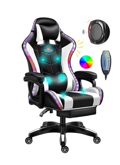 Buy Gaming Chair LED Light Racing Chair,Ergonomic Office Massage Chair,Lumbar Support and Adjustable Back Bench, Bluetooth Speaker in UAE