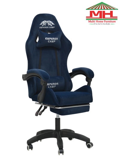اشتري تصميم حديث أفضل كرسي ألعاب تنفيذي كرسي ألعاب فيديو من القماش المخملي مع ظهر مستلق بالكامل ومسند للرأس ومسند للقدمين للبالغين-FR816-BLUE في الامارات