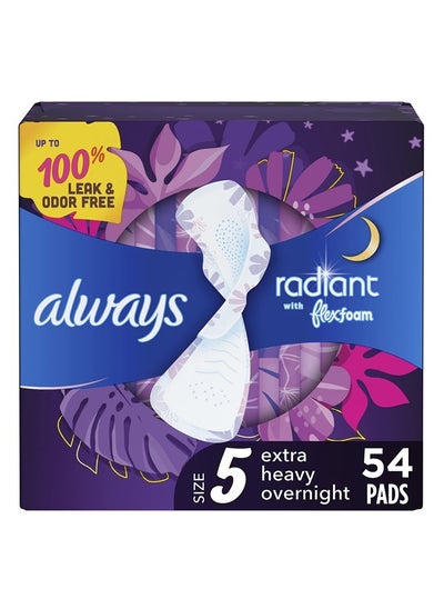 اشتري Radiant Feminine Pads For Women, Size 5 Extra Heavy Overnight Pads, With Flexfoam, With Wings, Light Clean Scent, 18 Count x 3 Packs (54 Count total) في الامارات