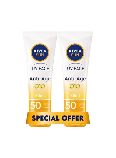 Buy NIVEA SUN Face Cream, UV Anti-Age, SPF 50, Tube 2x50ml in UAE