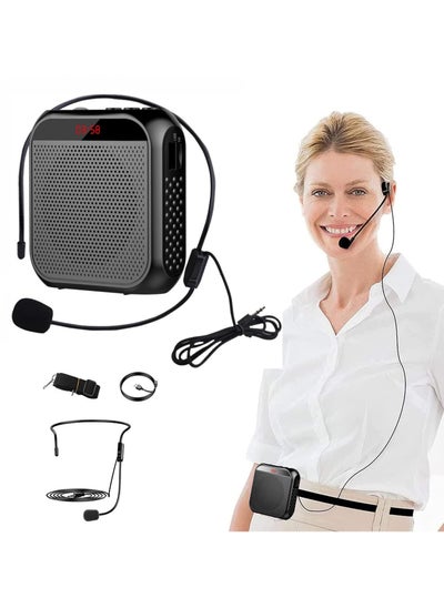 Buy Portable Rechargeable Voice Amplifier with Wired Microphone Headset, Black in Saudi Arabia