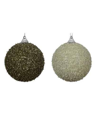 Buy Kaemingk Christmas Bauble Foam Sequin White Mint And Rosemary Green 8Cm, Assorted 1 Piece in UAE