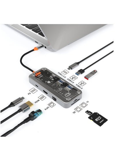 اشتري USB C HUB, USB C Adapter 8 in 1 Dongle with 4K HDMI, VGA, Type C PD, USB3.0, RJ45 Ethernet, SD/TF Card Reader, 3.5mm AUX, Docking Station Compatible with MacBook Pro/Air, Other Type C Laptops Devices في الامارات