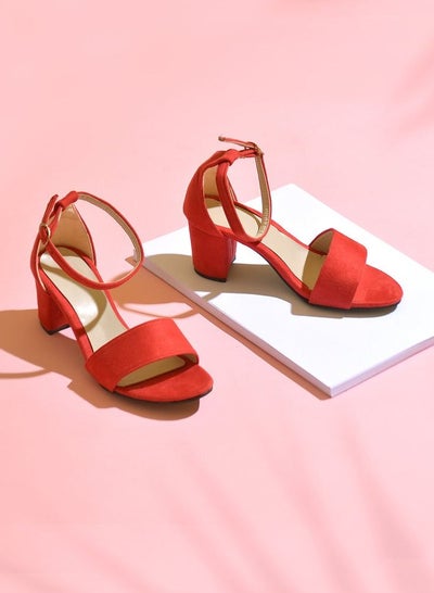 Buy Sandal Suede Mid Heel - Red in Egypt