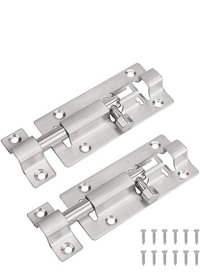 اشتري 2 Pack Door Security Slide Latch Lock, Keyless Entry Door Lock, Thickened Stainless Steel Sliding Door Lock, Easy to Install Gate, Slide Latch Lock with Screws في الامارات