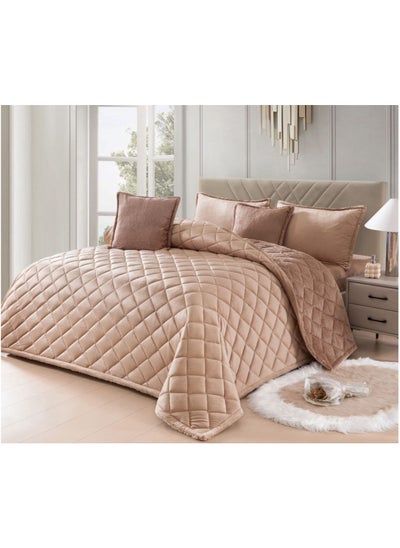 Buy Winter quilt set, two-sided system, velvet face and soft fur side, 6 pieces, light fixed filling, quilt size 220 x 240 cm in Saudi Arabia