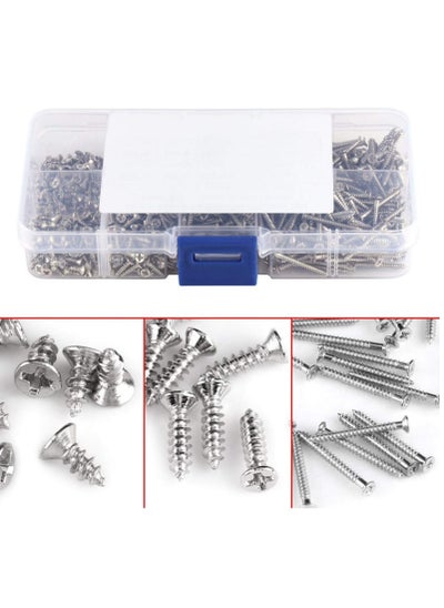 Buy 800-Piece Self-Tapping Screws, Flat Head Self-Tapping Screws with Cross Recess M2 Wood Fixing with Box, Self-Tapping Screw Kit in UAE