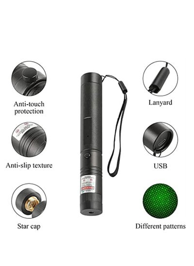 Buy Rechargeable LED Flashlight Green Laser Flashlight Black in Saudi Arabia