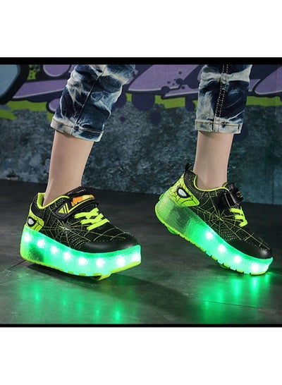 اشتري USB Charging LED Flash Walking Shoes Boys And Girls Children Roller Skates Green في السعودية