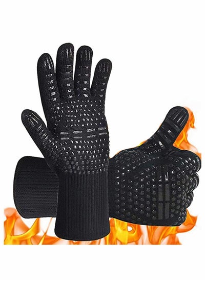 Buy BBQ Gloves, Pizza Oven Accessories, Grilling Gloves Heat Resistant Oven Gloves for BBQ, Grill, Cooking, Baking, Welding, Black (Black, 1 Pair) in UAE