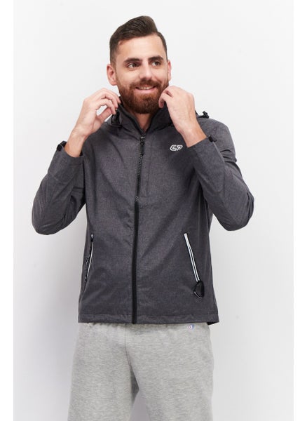 اشتري Men Sportswear Fit Heather Outdoor Windbreaker Jacket, Grey Melange في الامارات