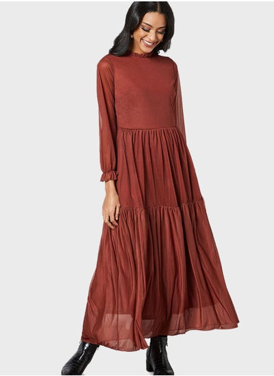 Buy High Neck Tiered Hem Dress in Saudi Arabia