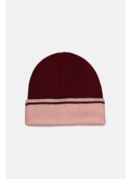 Buy Women Colorblock Knit Beanie, Maroon/Pink in Saudi Arabia