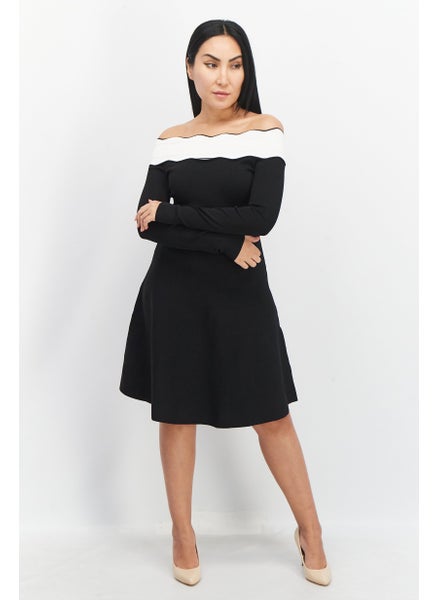 اشتري Women Solid Midi Dress, Black/White في الامارات