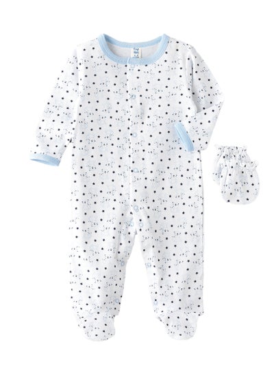 Buy Newborn Boy's Sleep Suit with Mittens, Soft and Comfortable Sleepwear for Baby Boys in UAE