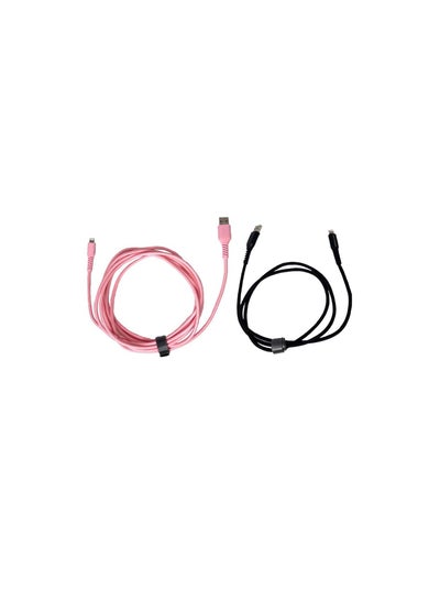 Buy Braided Lightning Cable Set 0.9m/3ft Black + 3m/10ft Pink in UAE
