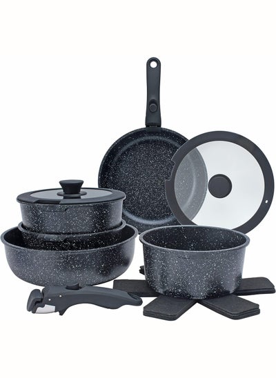 Buy 15-Piece Removable Medical Stone Non-Stick Pot and Pan Set in UAE