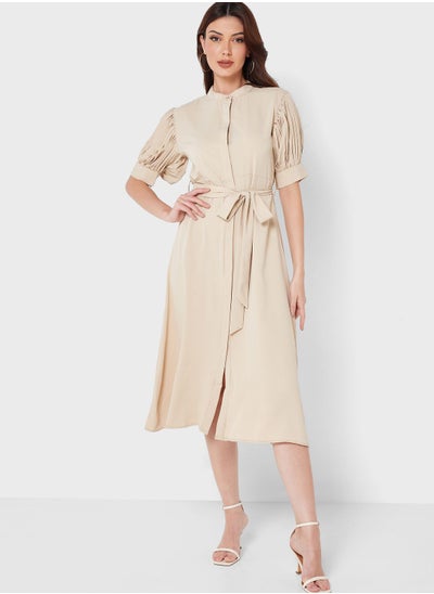 Buy Pleated Puff Sleeve Detail Dress in UAE