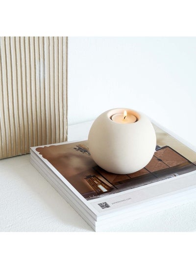 Buy Chantel Ceramic Candle Holder Dia8.9cm - Off White in UAE